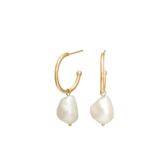 Baroque Creole Earrings White Freshwater Pearl Gold Plated