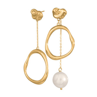 Baroque Asymmetric Earrings White Pearl Gold Plated